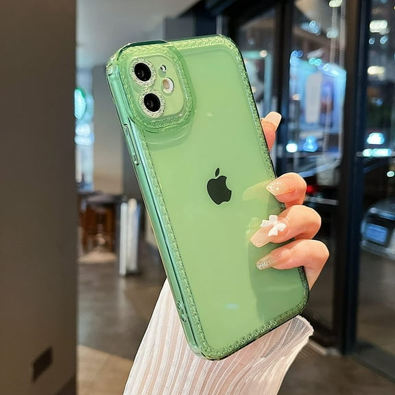 Case for iPhone 11 6.1 inch,Sparkly Clear Case for Women,Soft TPU Silicone Bumper Protective Cover Case for iPhone 11,Green