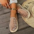 thumbnail image 3 of Rokment Sparkling Rhinestones Pearl Flower Mesh Dress Shoes for Women Ladies Elegant Breathable See Through Stitching Low Heels Casual Slip on Loafers Summer Fall Gold Size 8.5, 3 of 8