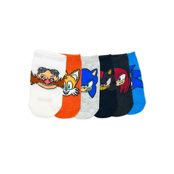 Sonic the Hedgehog Boys No-Show Socks, 6-Pack, Sizes S/M-M/L