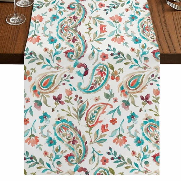 Table Runners 120 Inches Long Dress Scarves, Boho Flower Farmhouse Coffee/Dining/Kitchen Table Runner for Living Room, Spring Watercolor Paisley Floral Leaf Plant 13x120 Inch