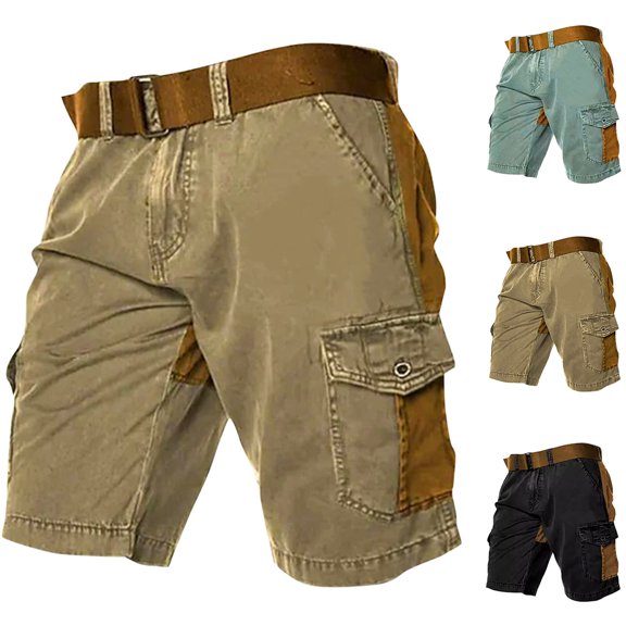 WWV Big and Tall Cargo Shorts for Men Work Shorts for Men Pocket Button Shorts Solid Color Fashion Casual Loose Fit Climb Mountains Workwear Pants Black L