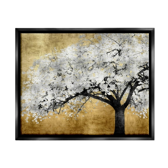 Stupell Industries Contemporary Bold Tree Trunk Graphic Art Jet Black Floating Framed Canvas Print Wall Art, Design by Kate Bennett