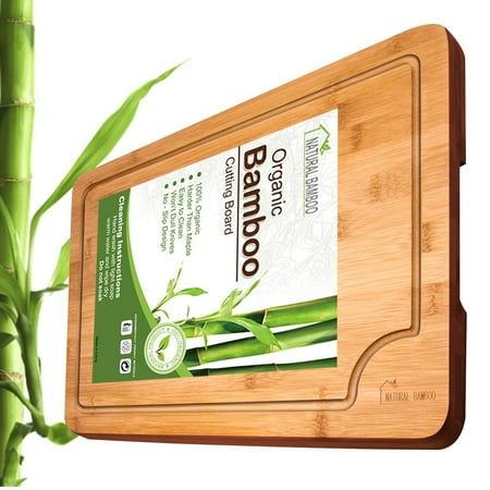 Thick Silicone Cutting Board Bamboo Cutting Board, ANKO 100% Organic Bamboo Anti-Bacterial Lightweight Durable Extra Large Cutting Board with Deep Drip Groove. 18