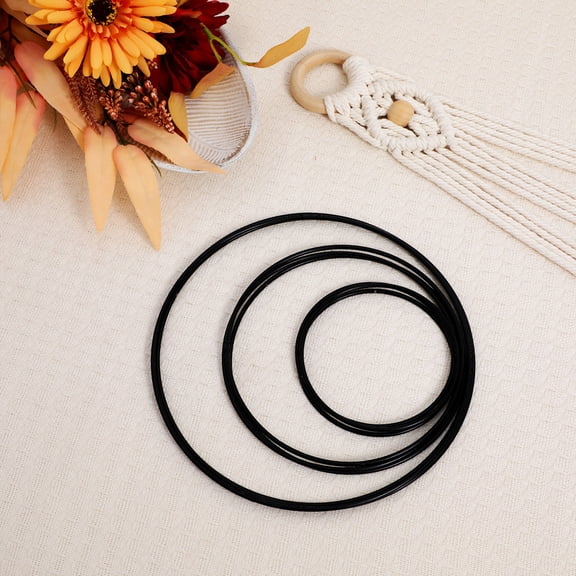 BESTOYARD 9Pcs Large Black Metal Hoops for Crafts Durable Macrame Rings Wreath Frames and Floral Centerpieces