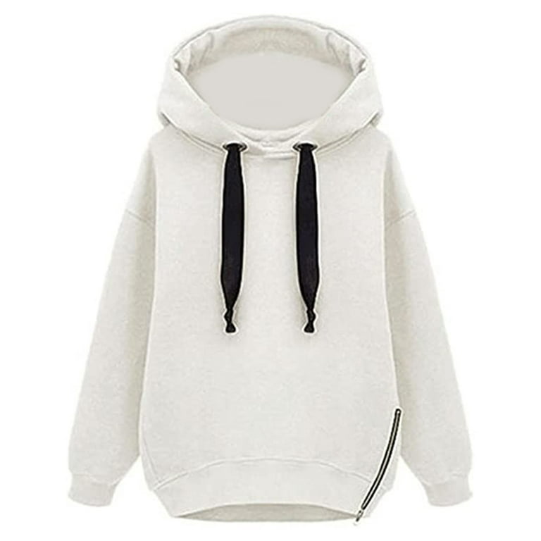 USJIANGM Hoodies for Teen Girls Thick Drawstring Hood Sweatshirt Side Zipper Split Tops Daily Wearing for Adults 3XL Black, Women's