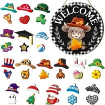 Interchangeable Welcome Sign - Highland Cow Theme Welcome Sign for Front Door,Rustic Hanging Wood Seasonal Holiday Door Decor, 11." Black