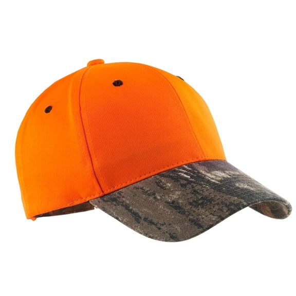 Port Authority Safety Cap with Camo Brim-One Size (Orange Blaze/Mossy Oak)