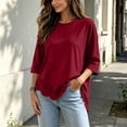 thumbnail image 5 of Lmueinov 3/4 Length Sleeve Womens Tops Crew Neck Lace Scalloped Hem Casual Shirts Solid Loose Fit Blouses Summer Fall Vacation Outfits, 5 of 7