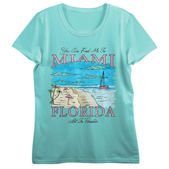 Vintage-Inspired Travel Miami Florida Women's Teal Short Sleeve Tee-Medium