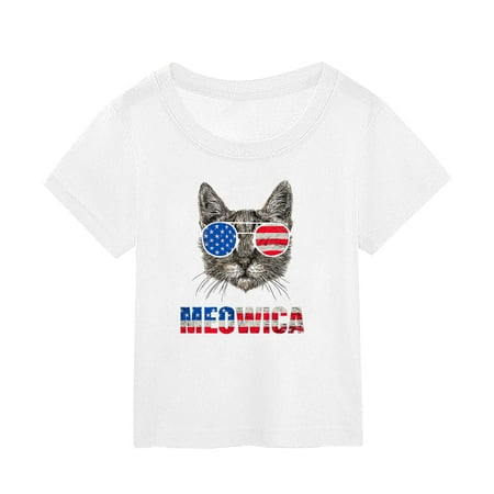 

Summer Independence Day Cat Printed Short Sleeved Top Worn Over for Boy and Girl Long Sleeve Thermal Shirt Girls Kids Thermal Girls Long Sleeve Undershirts Undercover Camisole Long Sleeve Youth