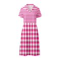 thumbnail image 4 of ZHOGXU Womens Summer Dresses Short Sleeve Lapel Plaid Striped Print A Line Elegant Relaxed Fit Shirt Dress For Casual Daily Wear,Hot Pink,S, 4 of 5