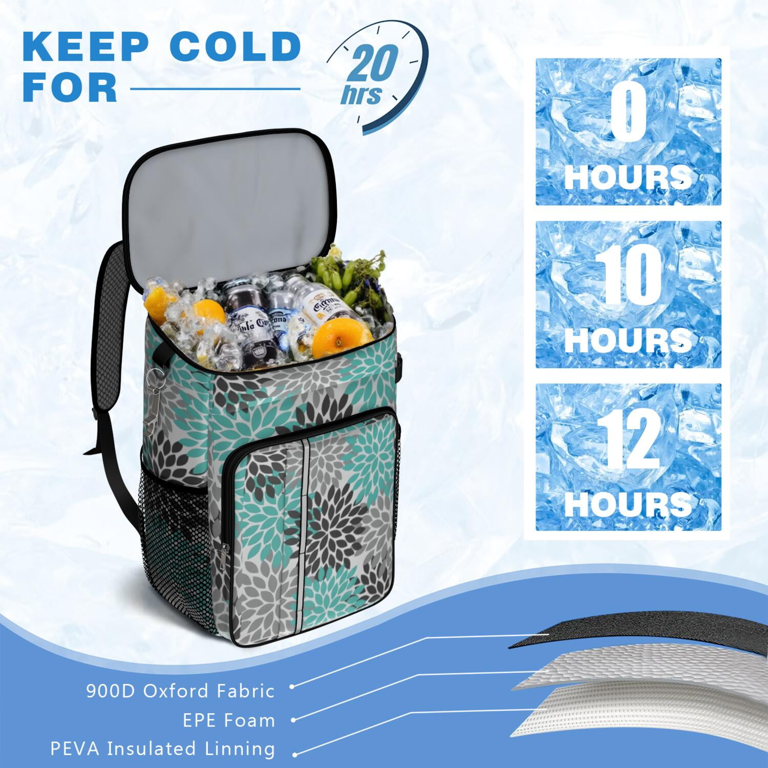 Travel Cooler Bag - Boho Bohemia Pioneer Flower Art Camping Beer Cooler Backpack with Bottle Opener- Waterproof Insulated Picnic Backpacks - Cooler Bag for Beach