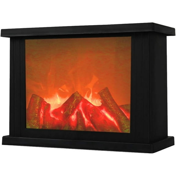 Fireplace Lanterns Decorative Flameless Portable Led Lantern Battery Operated and USB Operated 6 Hours Timer Included Indoor/Outdoor(No Heater Function Black Rectangle Size:11x4.7x8 Inch)