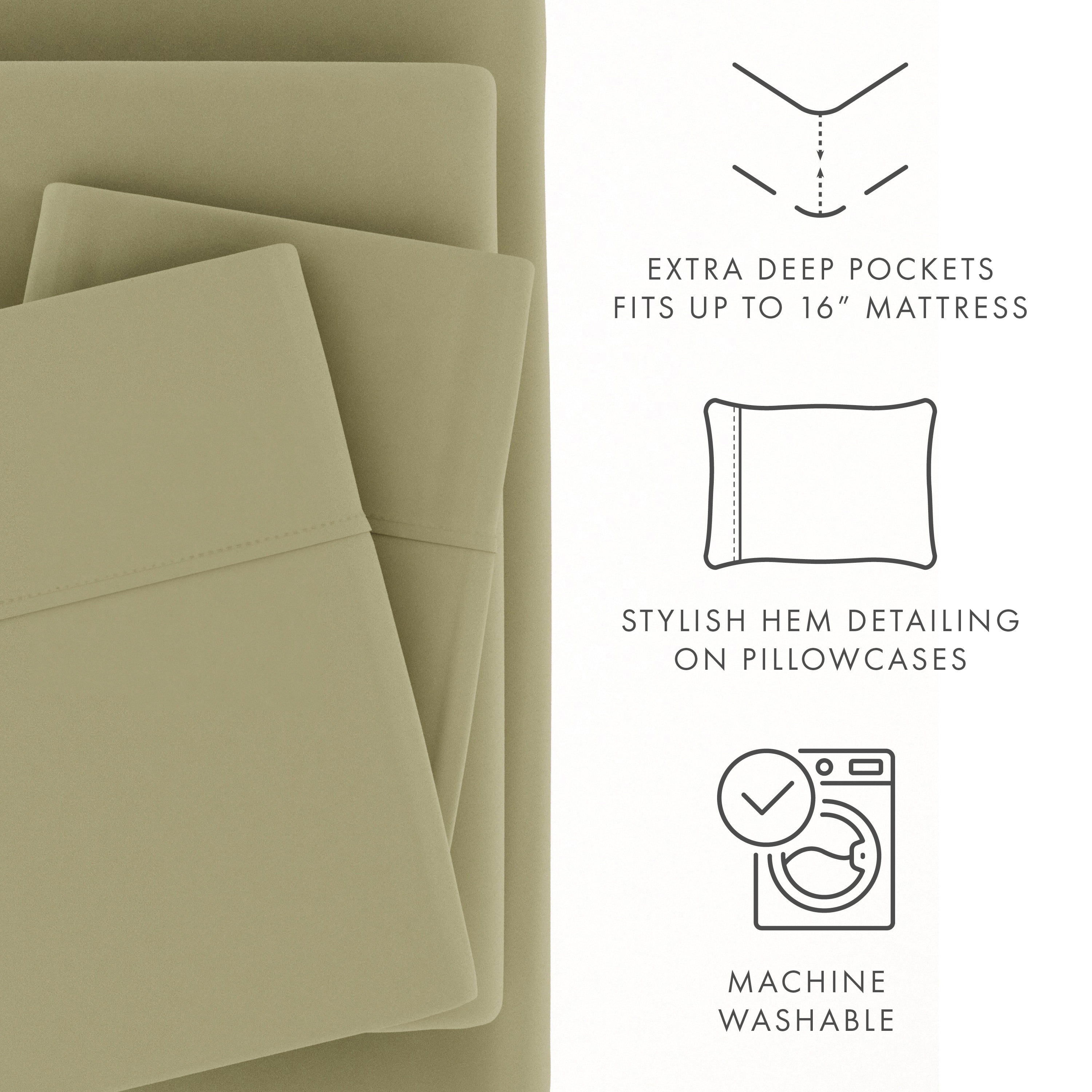 Noble Linens 4 Piece Solid Microfiber Bed Sheet Set, Sage, California King
