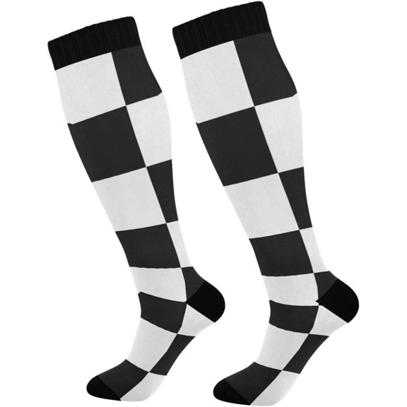 GZHJMY Buffalo Plaid Compression Socks, Women Men Long Stocking (20-30mmHg), Travel Knee High Stockings for Athletic Sports,Running,Cycling,Nursing