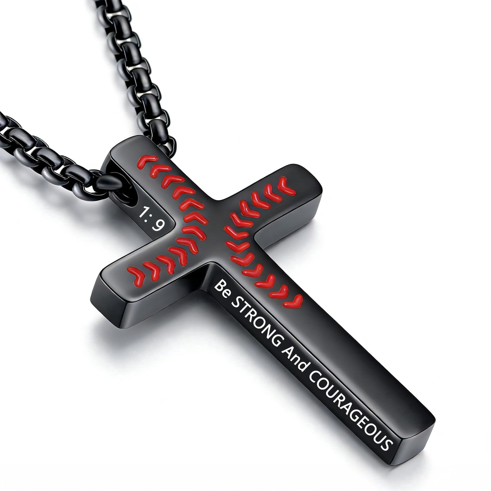 HETICA Baseball Bible Verse Cross Necklace Stainless Steel Chain Pendant Religious Baseball Stuff Accessories Jewelry Graduation Christmas Gifts