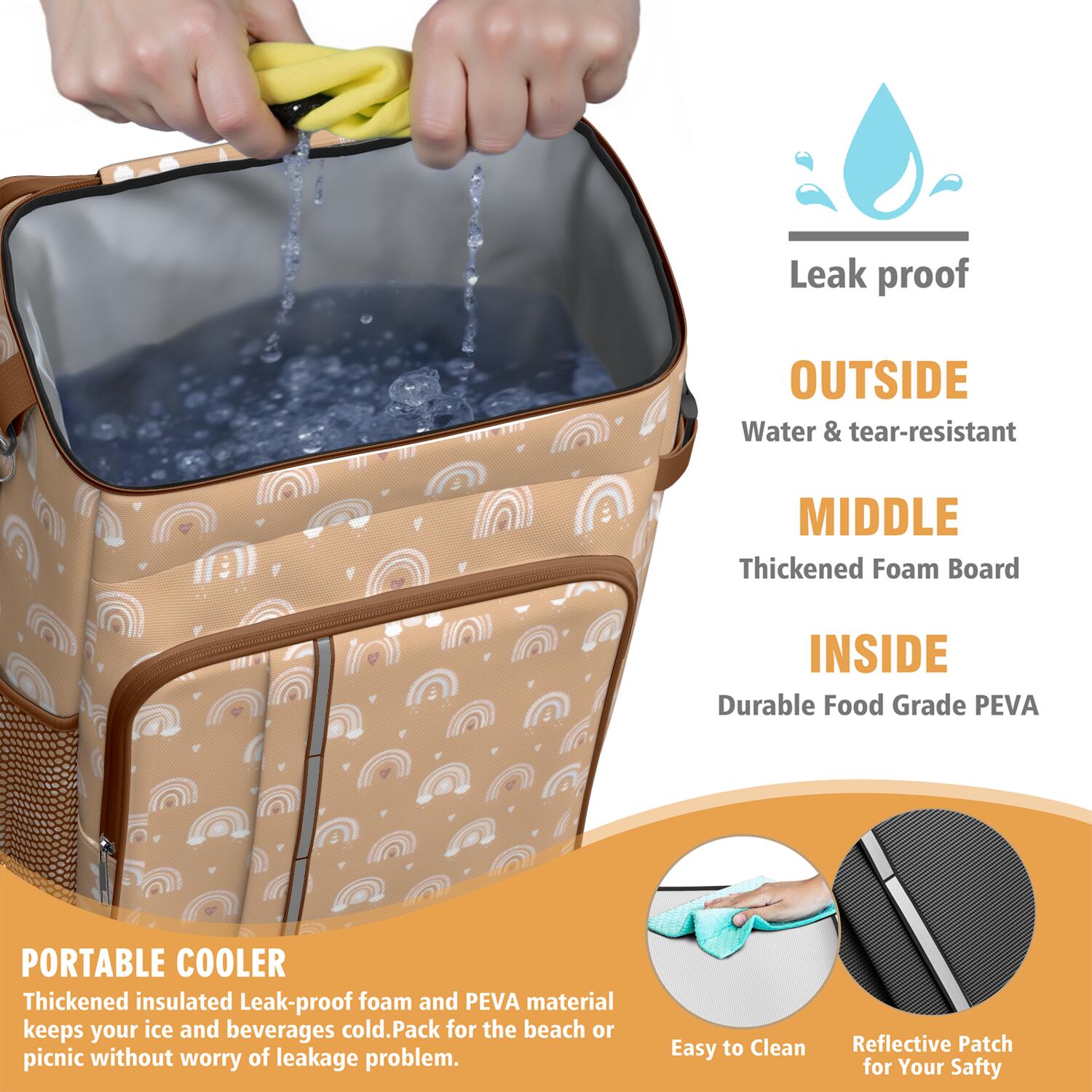 Travel Cooler Bag - Boho Bohemia Rainbow Camping Beer Cooler Backpack with Bottle Opener- Waterproof Insulated Picnic Backpacks - Cooler Bag for Beach