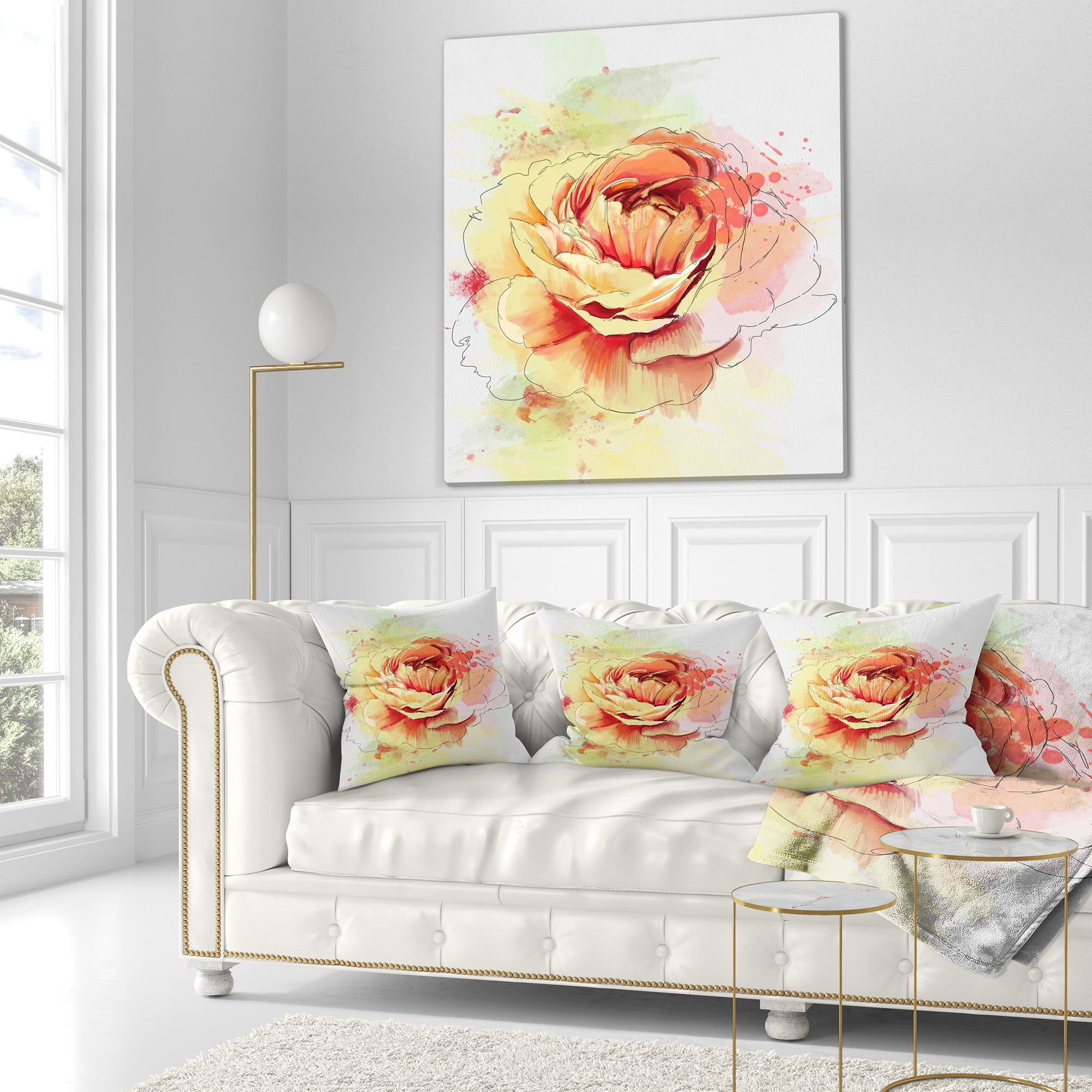 Designart Yellow Blooming Rose - Floral Throw Pillow - 18x18