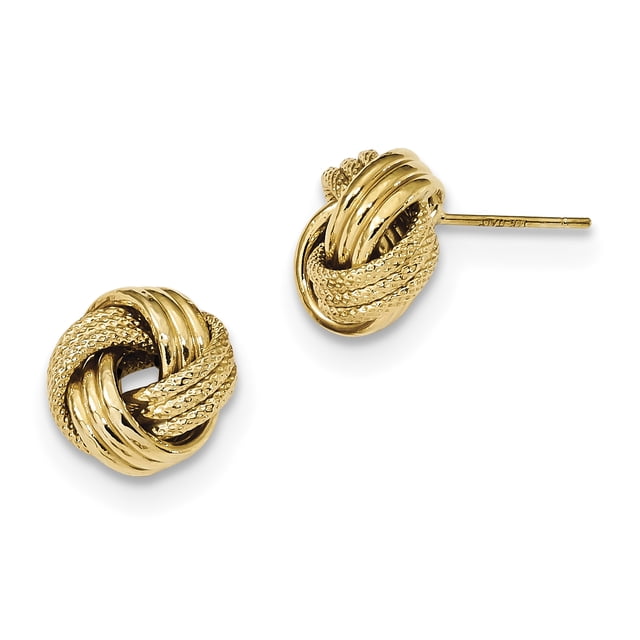 14k Yellow Gold Triple Love Knot Stud Earrings Ball Button
