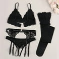 thumbnail image 2 of Lace Women's Lingerie Set Wireless Brassiere Breathable Lace Bra and Panty Garters Thigh-high Socks Set, 2 of 7