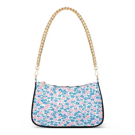 Ryvnso Pink and Blue Floral Womens Chain Shoulder Bag Tote Handbags Clutch Hobo Purse with Zipper for Travel