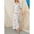 thumbnail image 2 of Franhais Women Long Dress, Elegant Short Sleeve V Neck Flower/Graphic Print Loose Swing Dress Summer Casual Dress, 2 of 9