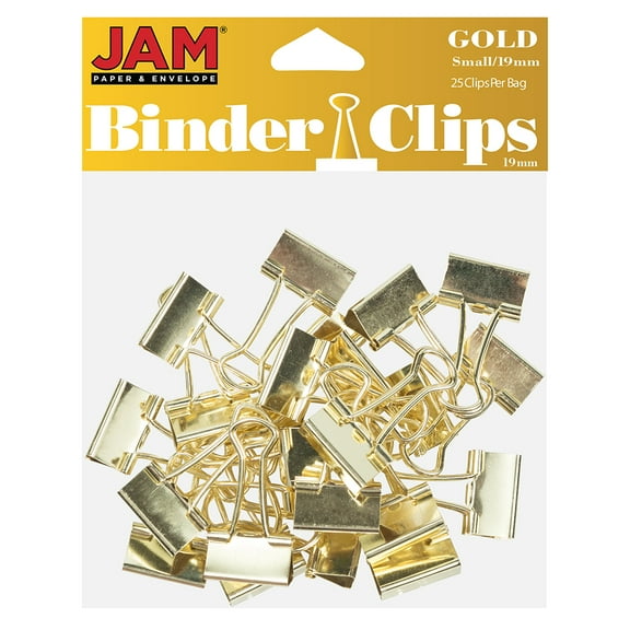 JAM Paper Colorful Binder Clips, Small, 3/4 inch (19 mm), Gold, 25/Pack