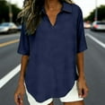 thumbnail image 2 of Agkizg Classic Linen Camp Shirt, Women's 3/4 Sleeve Collared Button Down Top, Breathable Resort Wear Blouse, Summer to Fall Shirt for Women, 2 of 5