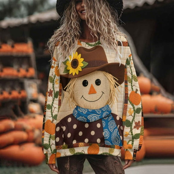 Uoodti Oversized Long Sleeve Crewneck Sweatshirts for Women Thanksgiving Cute Graphic Pullover Loose Drop Shoulder Gift Tunic Tops