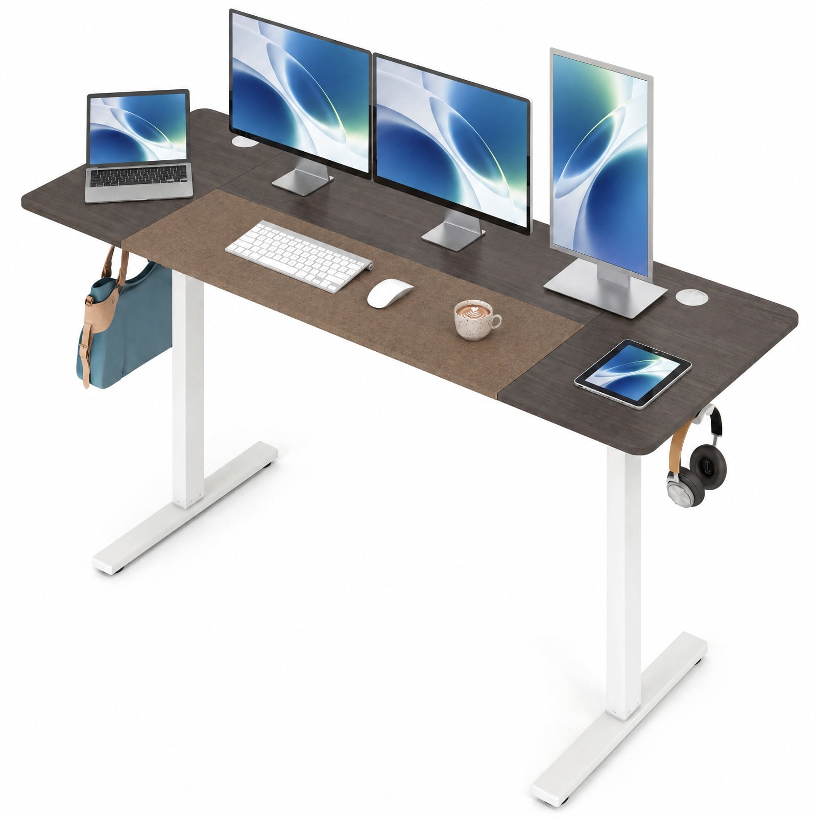 Furnibear 63 x 24 Inch Height Adjustable Sit Stand Computer Desk with 3 Memory Presets for Home Office Study Computer Writing Workstation, Grey