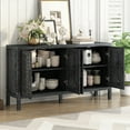 thumbnail image 3 of Mirrored Accent Cabinet, Besthome Retro Buffet Sideboard with Grain Pattern, 4 Doors and Adjustable Shelves, Storage Cabinet for Dining Room, Living Room, Bedroom, Hallway, Black, 3 of 8