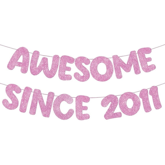 Pre Strung Awesome Since 2011 Banner Glitter Happy 14th Birthday Sign Funny Glitter Happy 14th Anniversary Party Decorations for Men Women(Pink)