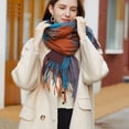 thumbnail image 2 of Ljudmp Womens Winter Grid Shawls Wraps Ladies Scarf Warm Scarves Long Large Scarves Knit Tassel Lattice Splicing Blanket Scarf Blue, 2 of 4