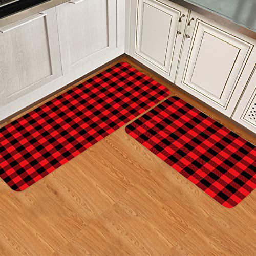 Door Mats Carpet Floor Mat, Red And Black Buffalo Check Kitchen Rug