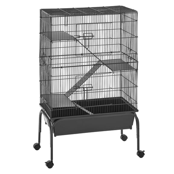 KFFKFF Metal 3-Tier Small Animal Cage with Wheels, 39.8"H, Includes Hammock, Ramps, Tray & Doors, 0.55" Wire Spacing for Ferrets, Chinchillas, Sugar Gliders, Guinea Pigs & Rabbits