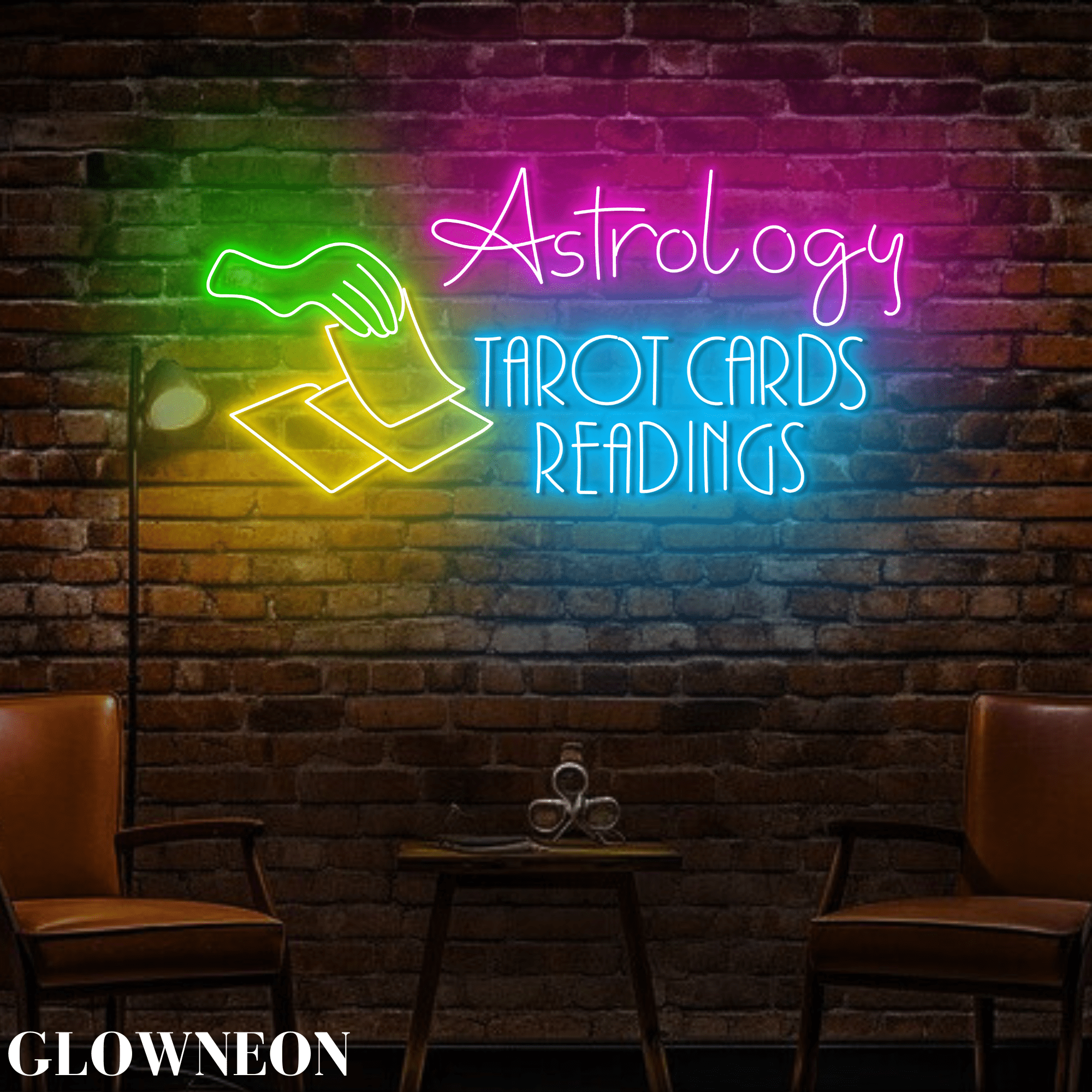 Glowneon Astrology Tarot Cards Readings Led Light, Psychic Shop Decor
