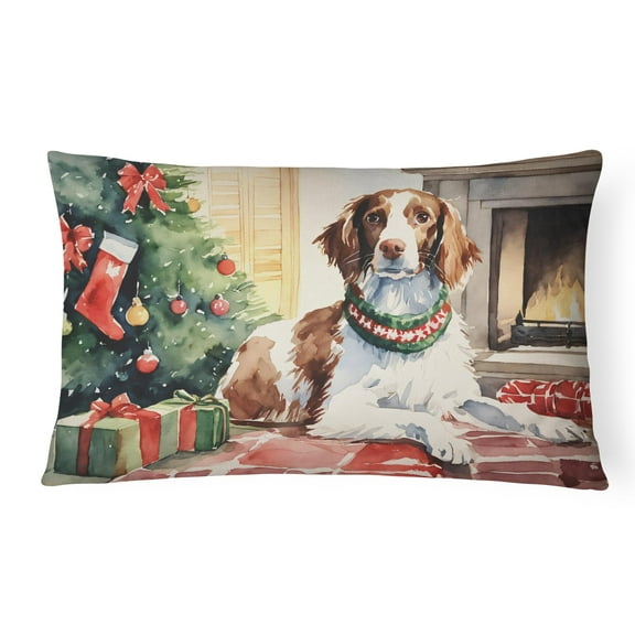 Carolines Treasures 16 x 12 in. Unisex Brittany Spaniel Christmas Fabric Decorative Pillow