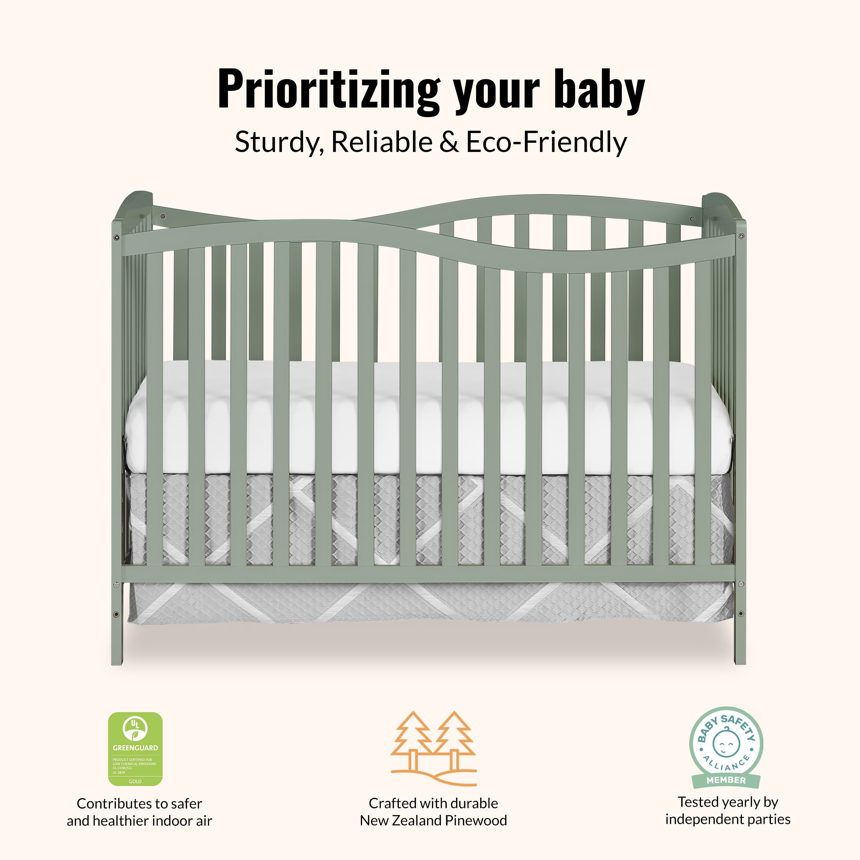 Dream On Me Chelsea 5-in-1 Convertible Crib, Meadow Green