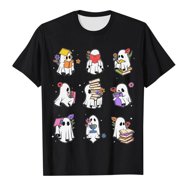 T-Shirt de Lecture Mignon pour Dames d'Halloween, Manches Courtes, Décontracté, Intéressant, Généreux