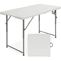 4ft Adjustable Height Folding Table – Portable Foldable Indoor Outdoor Card Table w/Handle & Steel Legs – Lightweight 4 Foot Plastic Camping Table For Picnic, Camp, & Patio - 4' Folding Tables White