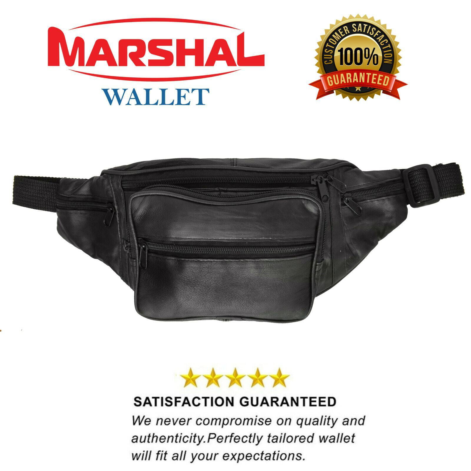 Private Label Large Black Genuine Lambskin Leather Fanny Pack Waist Bag with Cell Phone Pouch 