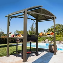 Boyel living 8x5FT Arc Roof, Grill Canopy for Outdoor Grill w/Double Galvanized Steel Roof and 2 Side Shelves, BBQ Gazebo Grill Tent for Patio Garden Backyard, Grey