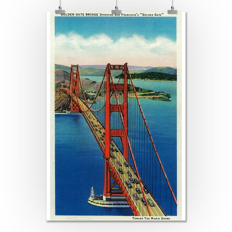 View - Giclee - Arial Bridge Poster) Halftone Gate California Vintage Print, Golden Travel Decor Wall (24x36 San Francisco, Gallery