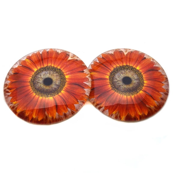 Red Orange Sunflower Glass Eyes