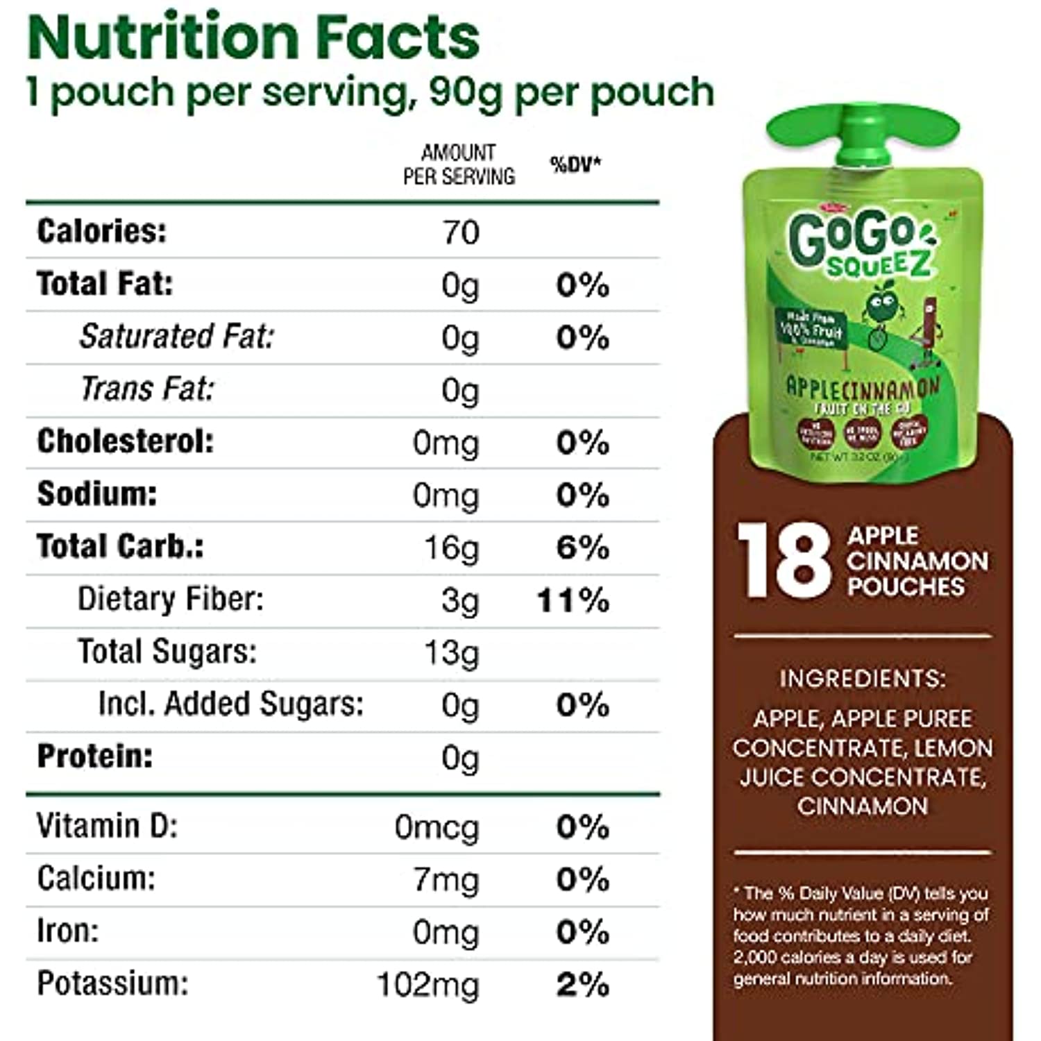 Gogo Squeez Fruit On The Go, Apple Cinnamon, 3.2 Oz. (18 Pouches) - Tasty Kids Applesauce Snacks Made From Apples & Cinnamon - Gluten Free Snacks For Kids - Nut & Dairy Free - Vegan Snacks