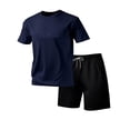 thumbnail image 4 of TKKCS Mens 2 Piece Activewear Sets- Lightweight Summer Casual Short Sleeve Crew Neck T-Shirt and Drawstring Shorts Pullover Tracksuits Outfits Navy Size 2XL, 4 of 5