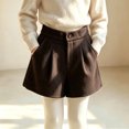 thumbnail image 4 of Trikvn Girls Dressy Wool Blend Shorts High Elastic Waist Pleated Front Fall Winter Warm Uniform Shorts with Pockets, 4 of 9