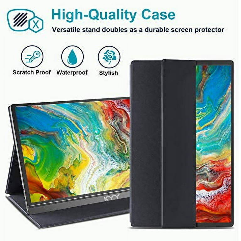 KYY Portable Monitor 15.6inch 1080P FHD USB-C, HDMI Computer Display HDR  IPS Gaming Monitor w/Premium Smart Cover & Screen Protector, Speakers, for