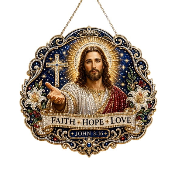 Jesus Diamond Art Hanging Ornament Kit, Size S Acrylic Diamond Painting Window Hanging Decor, Portable Car Mirror Faith Pendant, Mini Christian Backpack Charm DIY Sign, 1pc