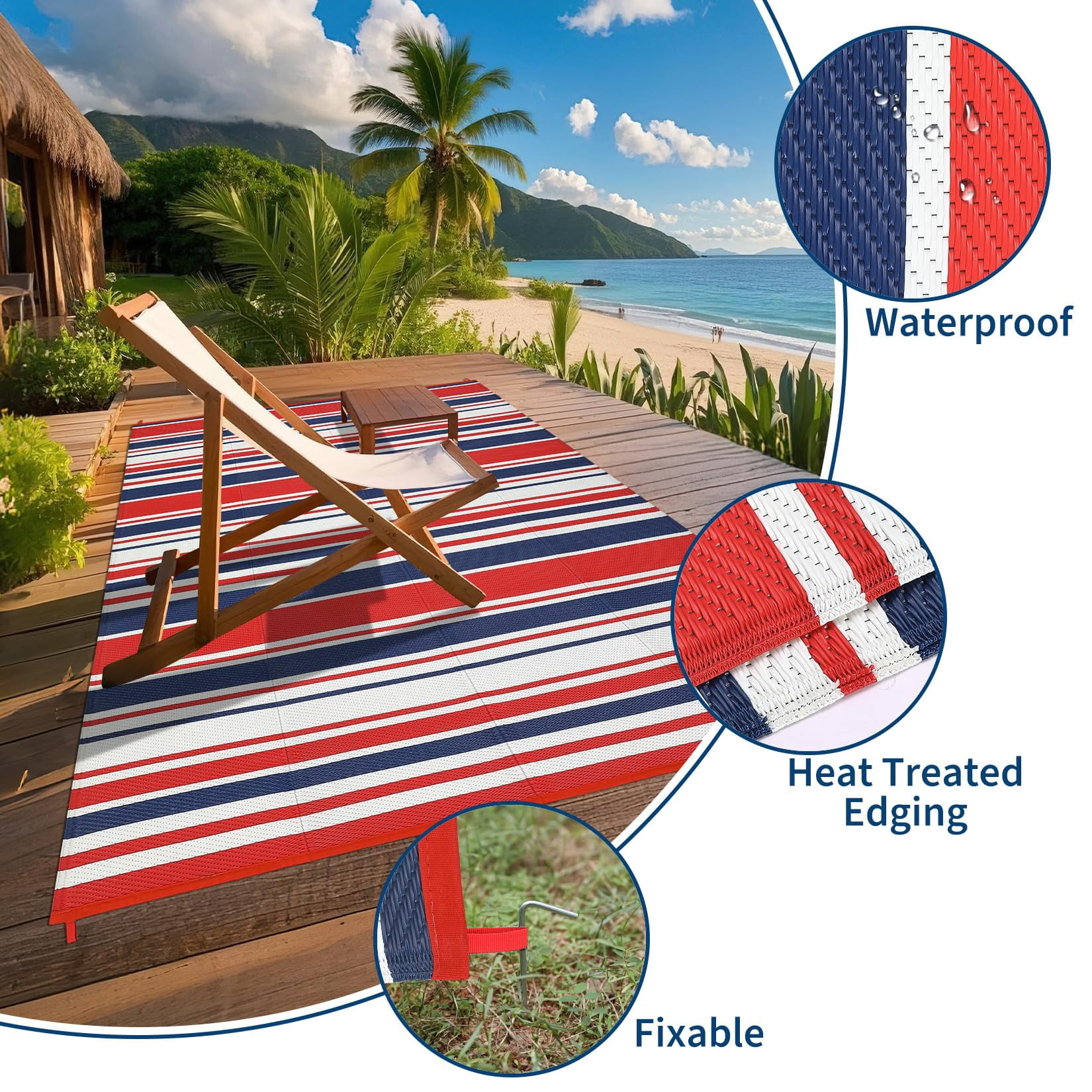 Danolapsi Outdoor Rug Mat for Patio,8x10 Plastic Straw Rug,Waterproof Plastic Straw Mats,Modern Striped Outdoor Camping Rugs for Patio,RV,Porch, Deck,Backyard,Balcony,Camping,Trailer